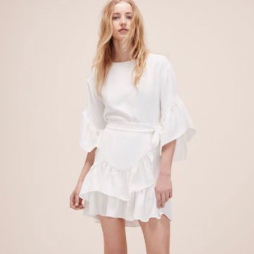 Maje ruffle tie white dress